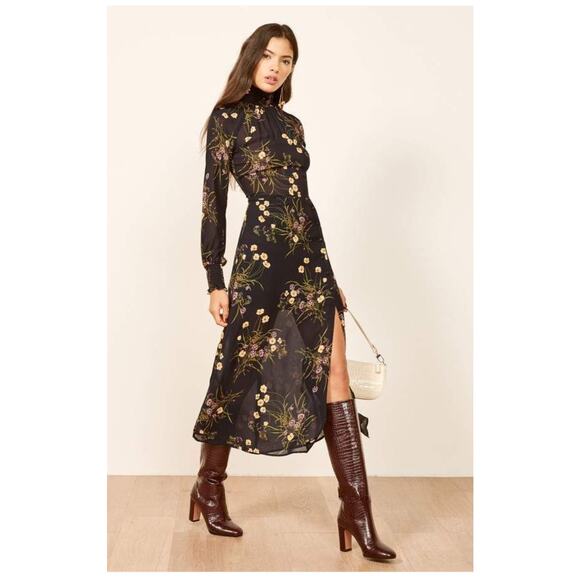 Reformation Navy Floral Georgina Midi Dress NWT